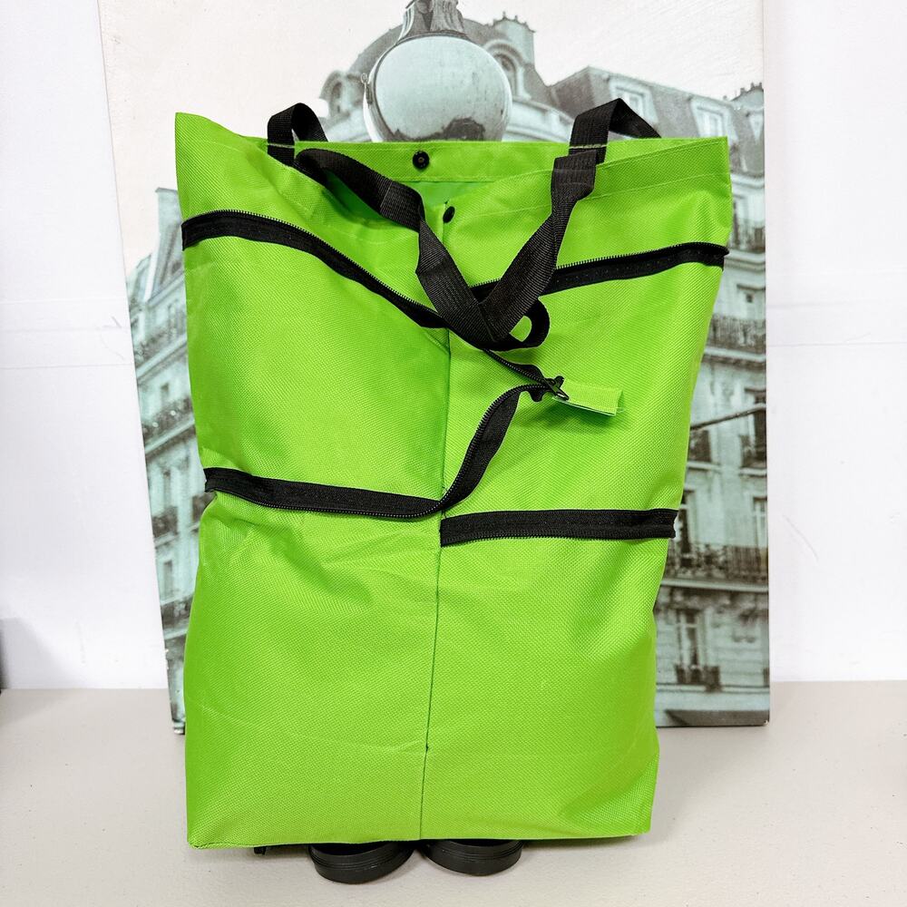 2-in-1 Portable Foldable Grocery Cart In Green